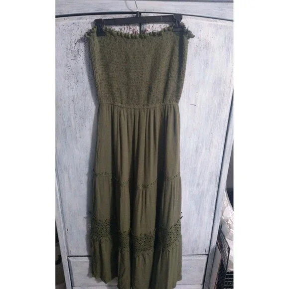 Zesica Maxi Sleeveless Dress Green Large Y2K Boho Cottagecore Beachy Feminine - Picture 2 of 10